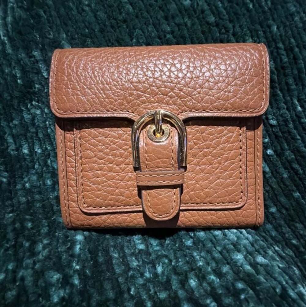 Michael Kors Cooper Pebble Leather Trifold Buckle Wallet in Brown